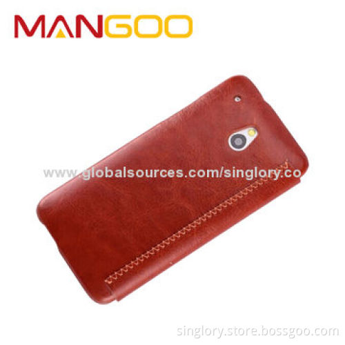 PU Leather Heat-setting Back Standing Mobile Phone Cases for HTC One, OEM and ODM Orders Welcomed